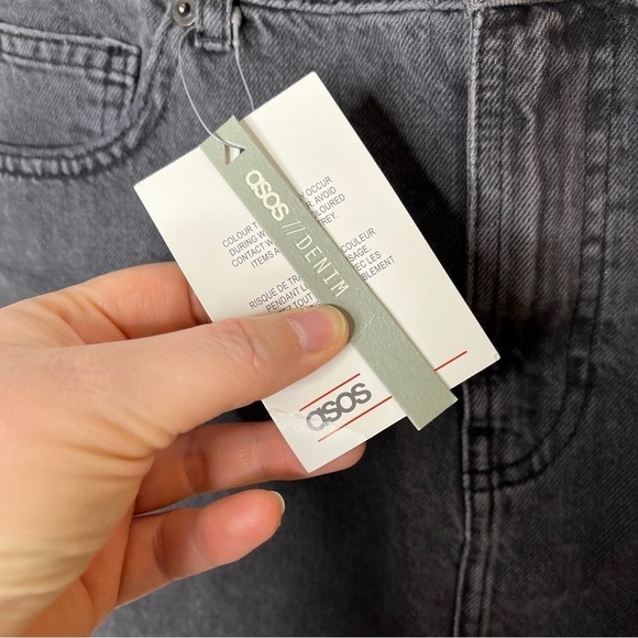 Asos Charcoal Mid Rise Denim Mini Skirt Distressed Frayed Raw Hem 100% Cotton - Picture 3 of 5